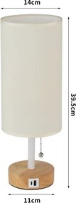 Brilagi - Asztali lámpa USB-porttal TABLON 1xE27/25W/230V tölgy/fehér/krém