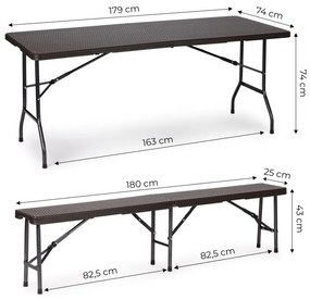 Catering asztal 180cm + 2 pad - RATAN