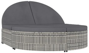 2 személyes szürke kerti polyrattan napozóágy párnával