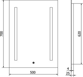 Mexen Remi, LED fürdoszobai tükör háttérvilágítással 50 x 70 cm, 6000K, páramentes, 9804-050-070-611-00