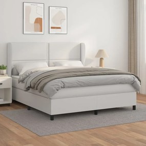 fehér műbőr rugós ágy matraccal 160 x 200 cm