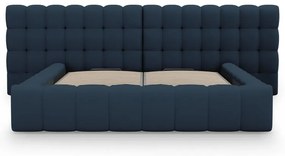 Sötétkék kárpitozott ágyneműtartós franciaágy ágyráccsal 180x200 cm Mamaia – Micadoni Home