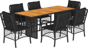 vidaXL 7 részes fekete polyrattan kerti étkezőgarnitúra párnával