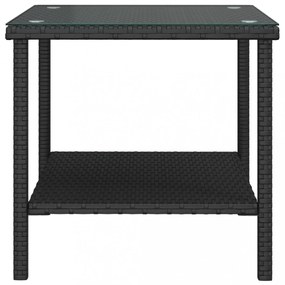 fekete polyrattan és edzett üveg kisasztal 45 x 45 x 45 cm