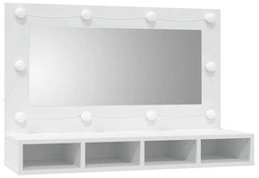 fehér tükrös szekrény LED-ekkel 90x31,5x62 cm