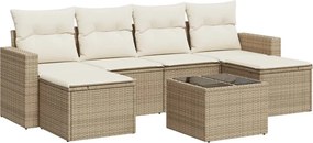 vidaXL 7 részes bézs polyrattan kerti ülőgarnitúra párnákkal