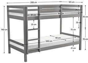 Gyerek emeletes ágy 90 cm Invocato (szürke) (ágyráccsal). 1116362
