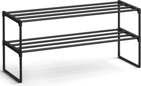 2-szintes cipőtartó, rakásolható fém állvány 8-10 pár cipőhöz, fekete