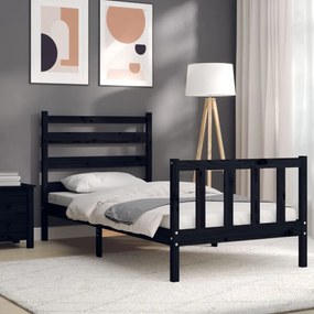 fekete tömör fa ágykeret fejtámlával Small Single