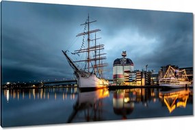 Vászonkép 120x70 Vitorláshajó a kikötőben éjszaka