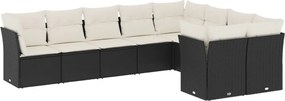 vidaXL 9 részes fekete polyrattan kerti ülőgarnitúra párnákkal