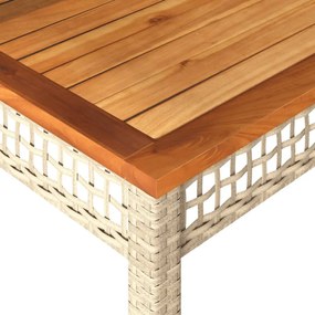 bézs polyrattan és akácfa kerti asztal 80 x 80 x 75 cm