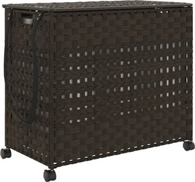 vidaXL sötétbarna rattan szennyeskosár kerekekkel 66x35x60 cm