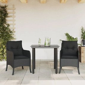 3 részes fekete polyrattan kerti étkezőgarnitúra párnákkal