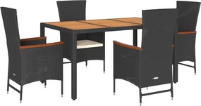 vidaXL 5 részes fekete polyrattan kerti étkezőgarnitúra párnákkal