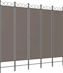 vidaXL 5 paneles antracitszürke szövet térelválasztó 200x220 cm
