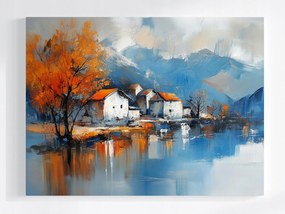 Vászonkép Canvas Tájkép Hegyek Tó Város Falu Ősz 80x60