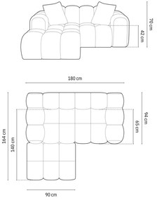 Terrakotta színű zsenília sarokkanapé (bal oldali-heverő résszel) Treno – Cosmopolitan Design