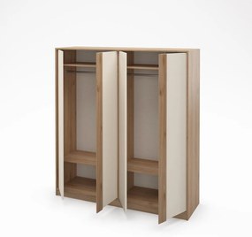 Krémszínű-natúr színű ruhásszekrény tölgyfa dekorral 180x197,5x53 cm Dennis – Marckeric