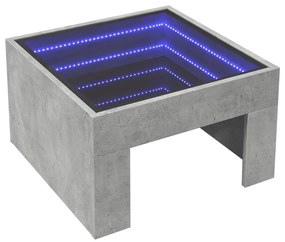 betonszürke végtelen hatású LED-es dohányzóasztal 50x50x30 cm