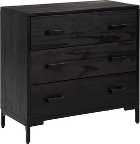 vidaXL fekete tömör fenyőfa fiókos szekrény 75 x 35 x 70 cm
