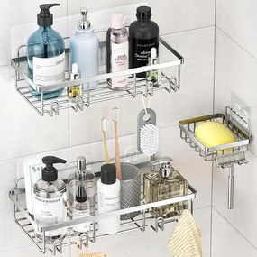 Fürdőszobai Zuhanypolc Fúrás Nélkül Rozsdamentes Szett