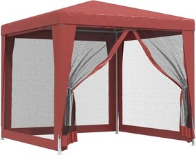 vidaXL piros HDPE rendezvénysátor 4 hálós oldalfallal 2,5x2,5 m