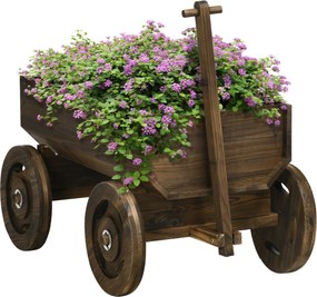 Outsunny Emelt Ágyás Fa Kocsi Dizájnban, Virágos Doboz Fa, Növény Kocsi, Növény Állvány Kerthez és Teraszhoz, 50 kg-ig Terhelhető, Sötétszürke, 120 x