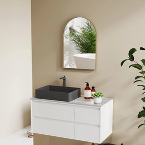 HOMCOM Ívelt Fali Tükör, Fürdőtükör, 50 x 70 cm, nagy felbontású, alumínium ötvözet kerettel, hálószobába, nappaliba, előszobába, arany | Aosom