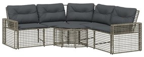 L-alakú szürke polyrattan kerti kanapé párnákkal és lábtartóval