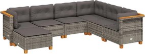 vidaXL 7 részes szürke polyrattan kerti ülőgarnitúra párnákkal