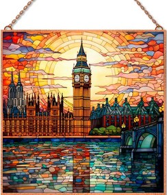 Big Ben-Ólomüveg stílusban üvegkép, falikép