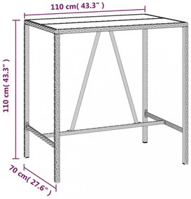 fekete polyrattan üveglapos bárasztal 110 x 70 x 110 cm