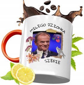 Donald Tusk Narancssárga Bögre Ajándék, fényképes nyomattal