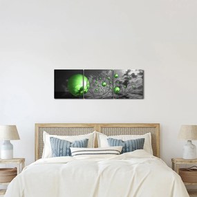 Zöld absztrakt gömbök képe (órával) (90x30 cm)