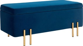 HOMCOM Tároló Pad Ottoman Velúr Finishel, Kárpitozott Pad Fém Lábakkal, Tároló Ládával Nappaliba, Hálószobába, Előszobába 100 x 40 x 42 cm, Kék | Aoso