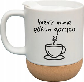 Fehér Bögre Fedéllel És Parafa Aljjal Ajándék