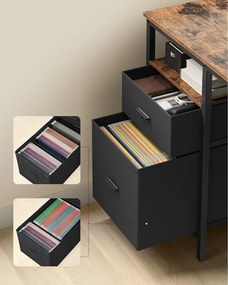 VASAGLE számítógépasztal, íróasztal 3 polccal, 60x140 cm, barna és fekete