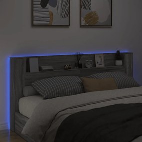 szürke sonoma színű áthidalószekrény LED-ekkel 220x16,5x103,5cm