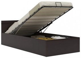 szürke műbőr LED-es hidraulikus ágykeret 100 x 200 cm