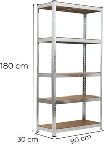 Nagy teherbírású polc 180x90x30 cm 175 kg króm