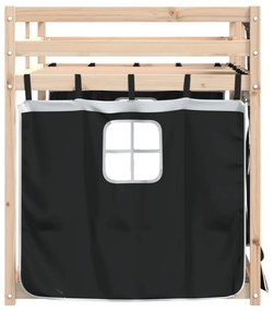 fehér/fekete tömör fenyőfa emeletes ágy függönyökkel 75x190 cm