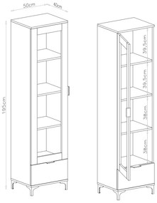 Mazzoni LANA W-50 vitrines szekrény Bézs (Pezsgő) - 1 AJTÓS FIÓKOS VITRINES SZEKRÉNY