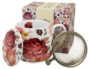 Porcelán rózsás szűrős teás bögre Spring Roses White