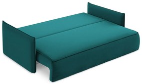 Türkiz bársony kinyitható-tárolóhelyes kanapé 225 cm Hula – Makamii