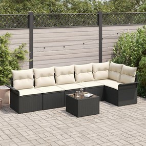 Kerti Kanapé Szett párnával tárolóval 7 pcs Fekete Poli rattan