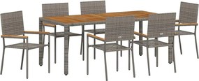 vidaXL Kert étkező szett 7 pcs Szürke polirattan