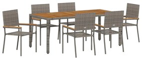 vidaXL Kert étkező szett 7 pcs Szürke polirattan
