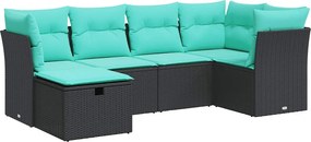 vidaXL 6 részes fekete polyrattan kerti ülőgarnitúra párnákkal