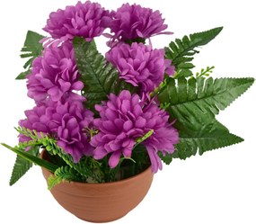 Halottak napi dekoráció Lila krizantémok cserépben, 23 x 22 cm